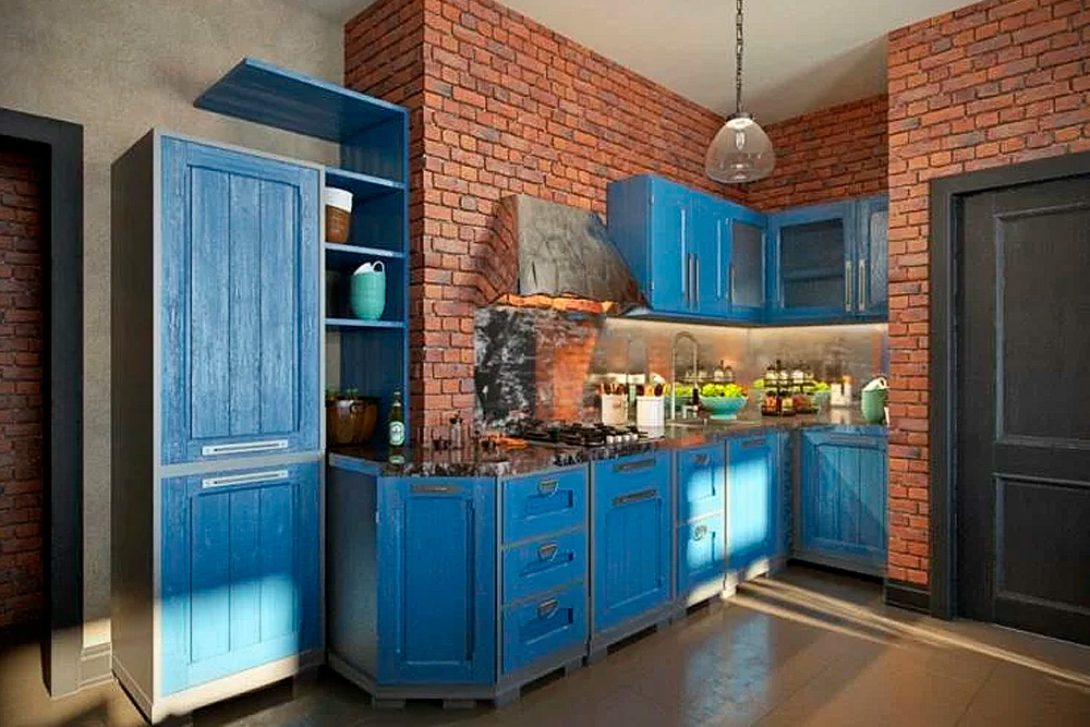 Купить Кухня Лофт "Blue water" под заказ, цена от 3400 руб., в рассрочку. Кухни в Гомеле и Речице.